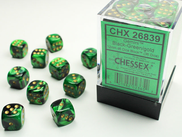 CHX 26839 Gemini Black-Green/Gold 12mm D6 Dice Block