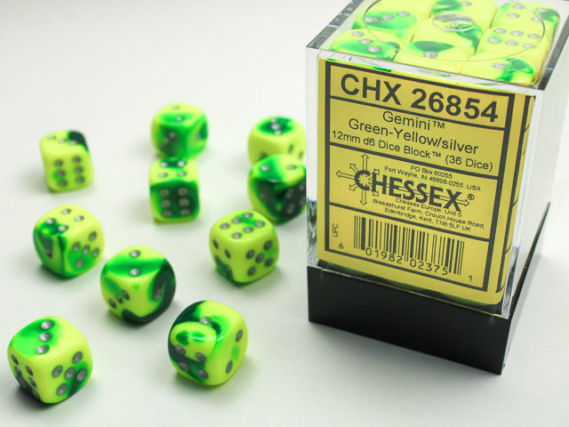 CHX 26854 Gemini Green-Yellow/Silver 12mm D6 Dice Block