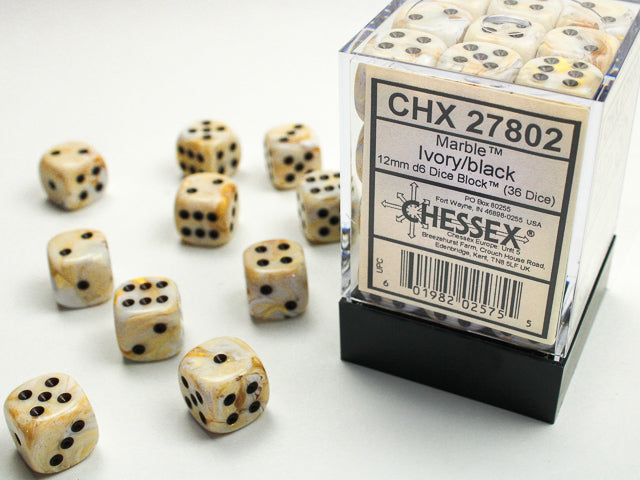 CHX 27802 Marble Ivory/Black 12mm D6 Dice Block