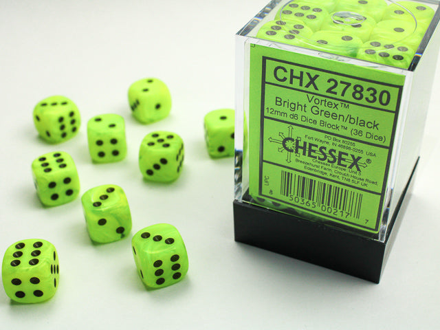 CHX 27830 Vortex Bright Green/Black 12mm D6 Dice Block