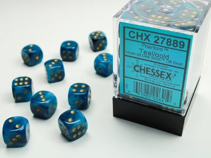 CHX 27889 Phantom Teal/Gold 12mm D6 Dice Block