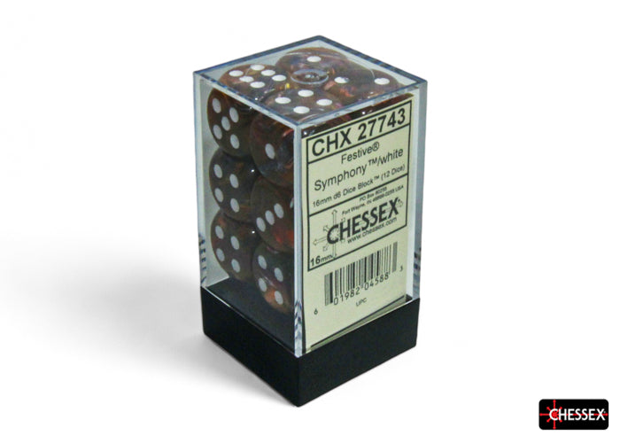 CHX 27743 Festive Symphony/white 16mm d6 Dice Block (12 dice)