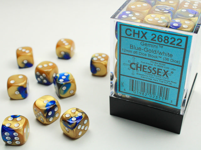 CHX 26822 Gemini Blue-Gold/White 12mm D6 Dice Block