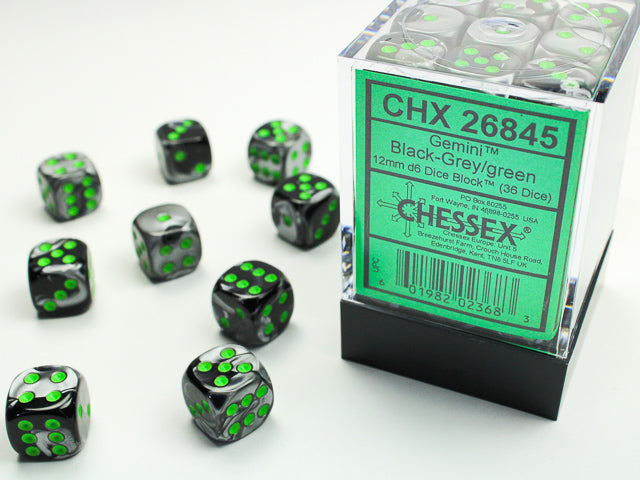 CHX 26845 Gemini Black-Grey/Green 12mm D6 Dice Block