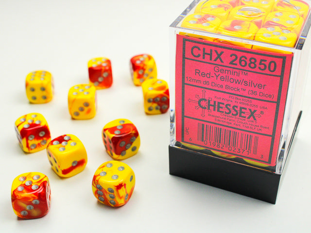 CHX 26850 Gemini Red-Yellow/Silver 12mm D6 Dice Block