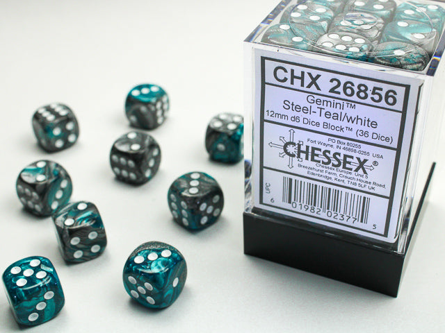 CHX 26856 Gemini Steel-Teal/White 12mm D6 Dice Block