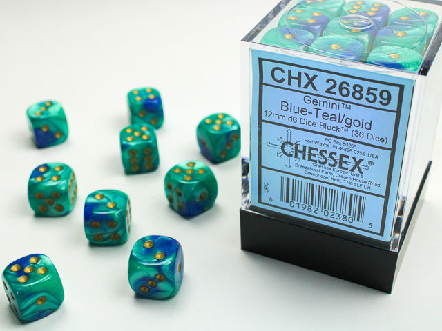 CHX 26859 Gemini Blue-Teal/Gold 12mm D6 Dice Block