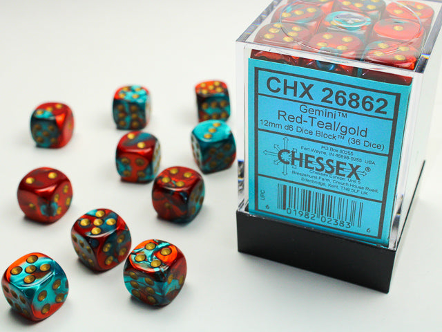 CHX 26862 Gemini Red-Teal/Gold 12mm D6 Dice Block