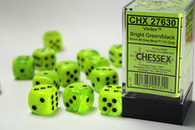 CHX 27630 Vortex Bright Green/black 16mm d6 Dice Block (12 dice)