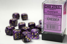 CHX 27637 Vortex Purple/gold 16mm d6 Dice Block (12 dice)