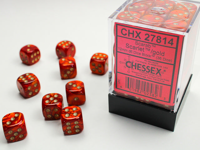 CHX 27814 Scarab Scarlet/Gold 12mm D6 Dice Block