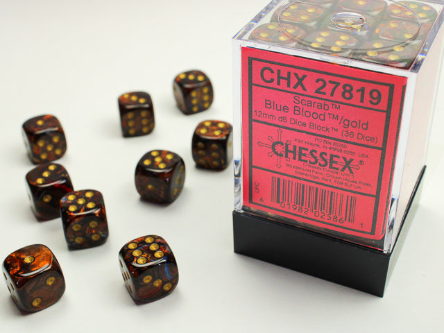 CHX 27819 Scarab Blue Blood/Gold 12mm D6 Dice Block