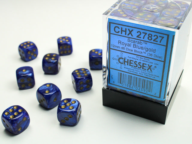 CHX 27827 Scarab Royal Blue/Gold 12mm D6 Dice Block