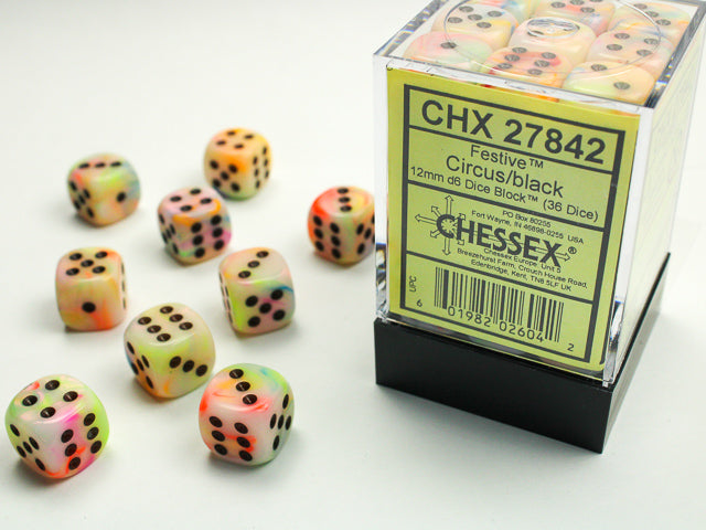CHX 27842 Festive Circus/Black 12mm D6 Dice Block