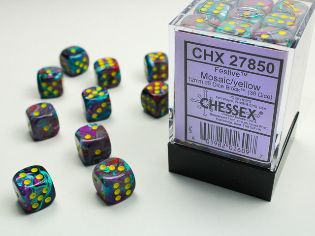 CHX 27850 Festive Mosaic/Yellow 12mm D6 Dice Block