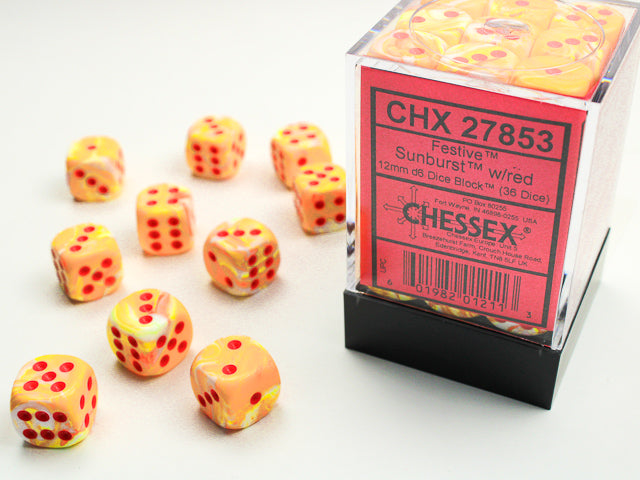 CHX 27853 Festive Sunburst/Red 12mm D6 Dice Block