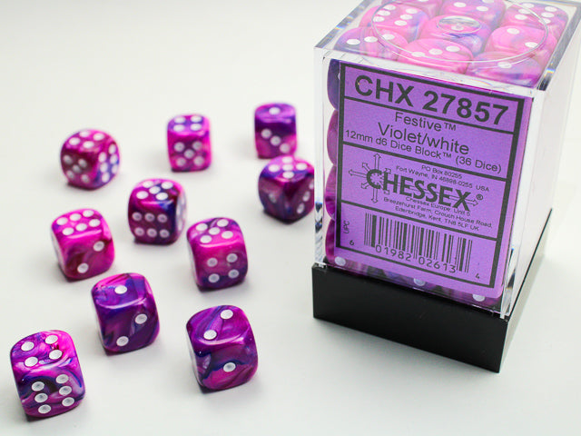CHX 27857 Festive Violet/White 12mm D6 Dice Block