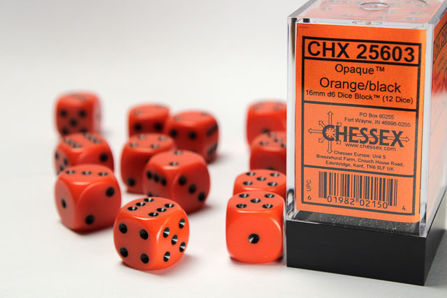 CHX 25603 Opaque Orange/Black 16mm D6 Dice Set