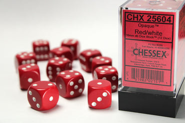 CHX 25604 Opaque Red/White 16mm D6 Dice Set