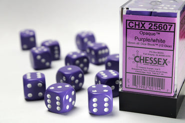 CHX 25607 Opaque Purple/White 16mm D6 Dice Set