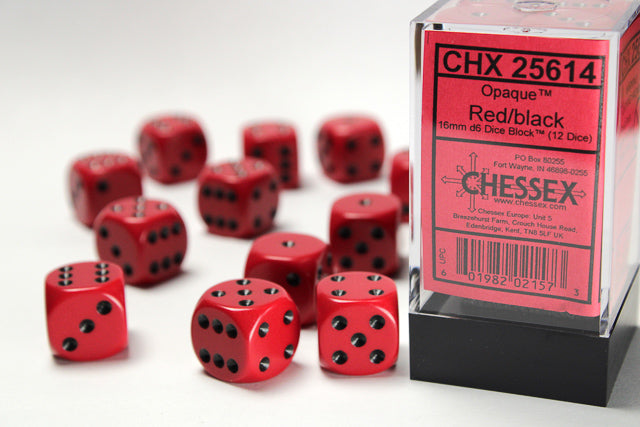 CHX 25614 Opaque Red/Black 16mm D6 Dice Set