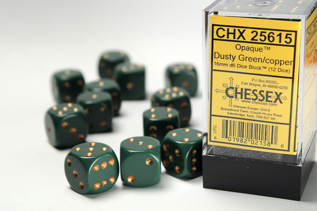 CHX 25615 Opaque Dusty Green/Copper 16mm D6 Dice Set