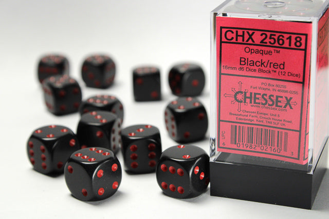 CHX 25618 Opaque Black/Red 16mm D6 Dice Set