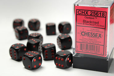 CHX 25618 Opaque Black/Red 16mm D6 Dice Set