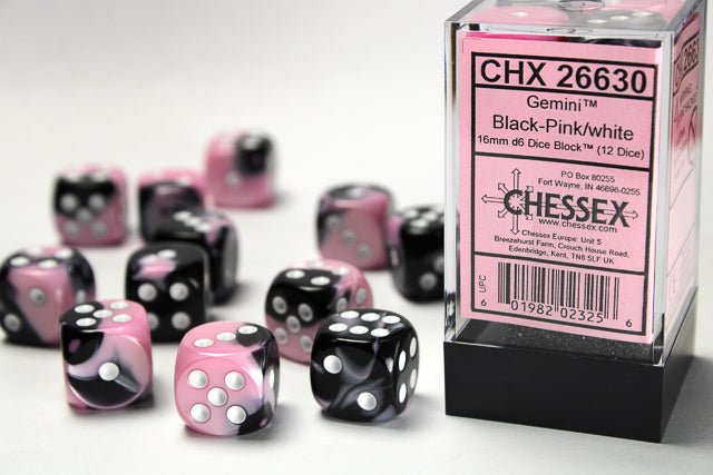 CHX 26630 Gemini Black Pink/White 16mm D6 Dice Set