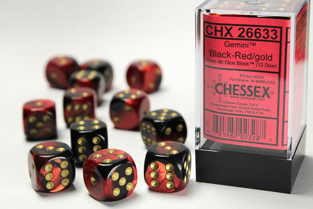 CHX 26633 Gemini Black Red/Gold 16mm D6 Dice Set