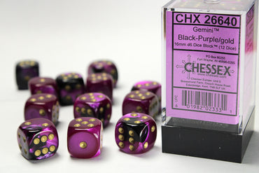 CHX 26640 Gemini Black Purple/Gold 16mm D6 Dice Set