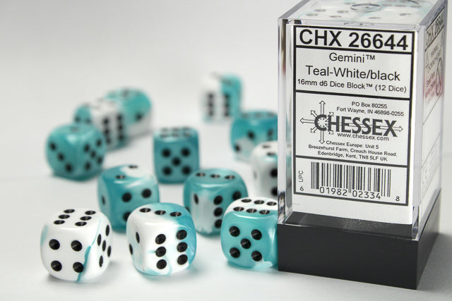 CHX 26644 Gemini Teal White/Black 16mm D6 Dice Set