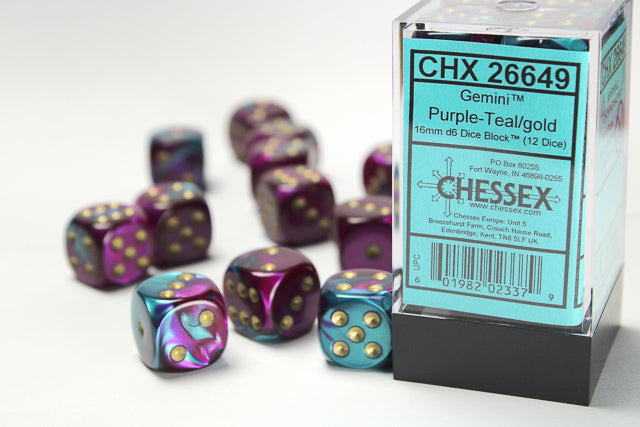 CHX 26649 Gemini Purple Teal/Gold 16mm D6 Dice Set