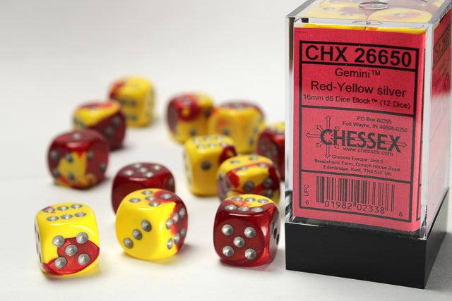 CHX 26650 Gemini Red Yellow/Silver 16mm D6 Dice Set