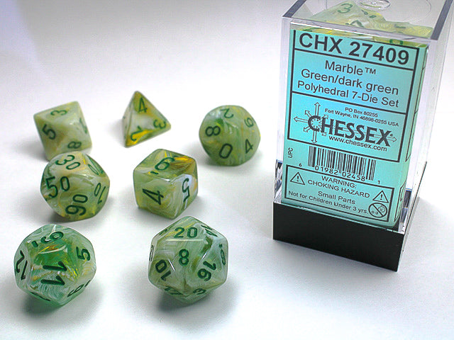 CHX 27409 Marble Green/Dark Green Polyhedral 7 Die Set