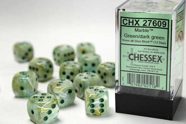 CHX 27609 Marble Green/Dark Green 16mm D6 Dice Set