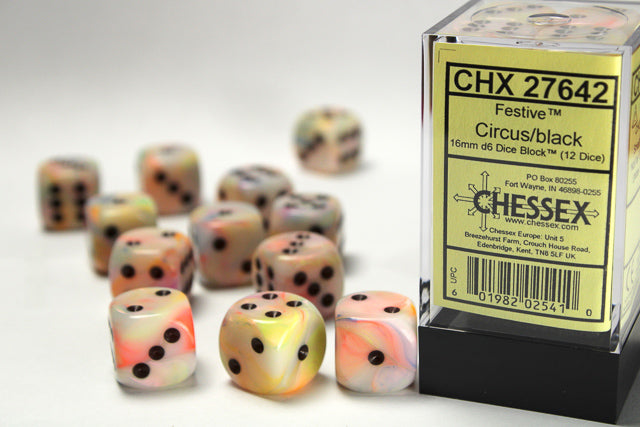 CHX 27642 Festive Circus/Black 16mm D6 Dice Set