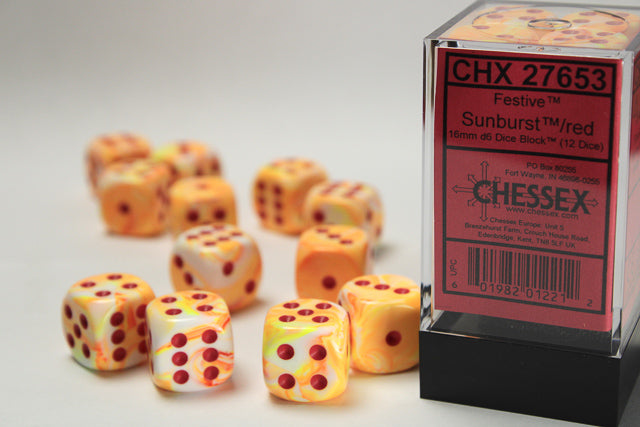 CHX 27653 Festive Sunburst/Red 16mm D6 Dice Set