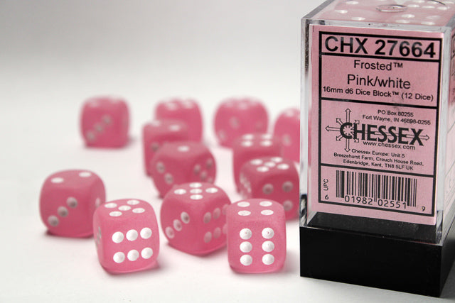 CHX 27664 Frosted Pink/White 16mm D6 Dice Set