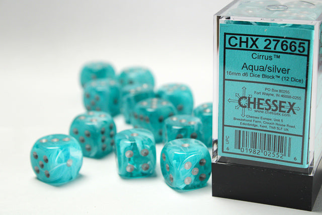 CHX 27665 Cirrus Aqua/Silver 16mm D6 Dice Set