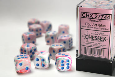 CHX 27744 Festive Pop Art/Blue 16mm D6 Dice Set