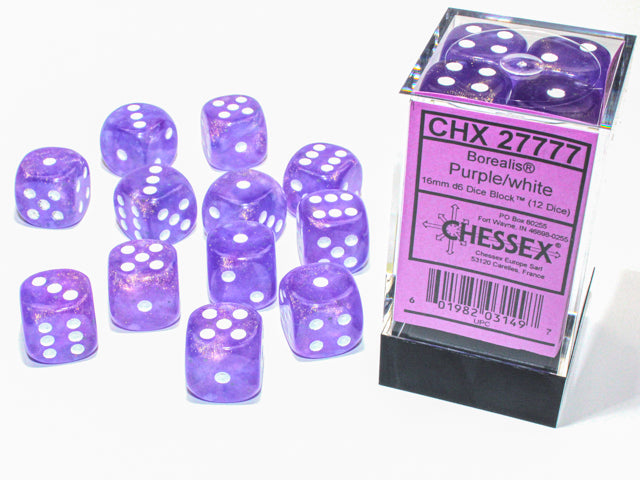 CHX 27777 Borealis Purple/White 16mm D6 Dice Set