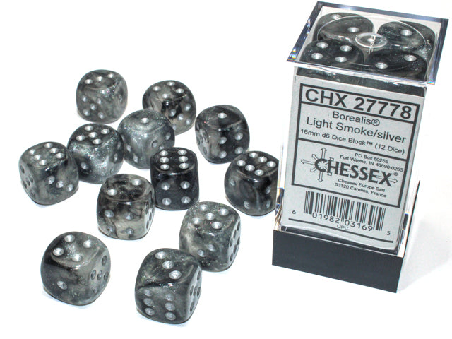 CHX 27778 Borealis Light Smoke/Silver 16mm D6 Dice Set