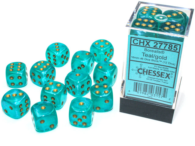 CHX 27785 Borealis Teal/Gold 16mm D6 Dice Set