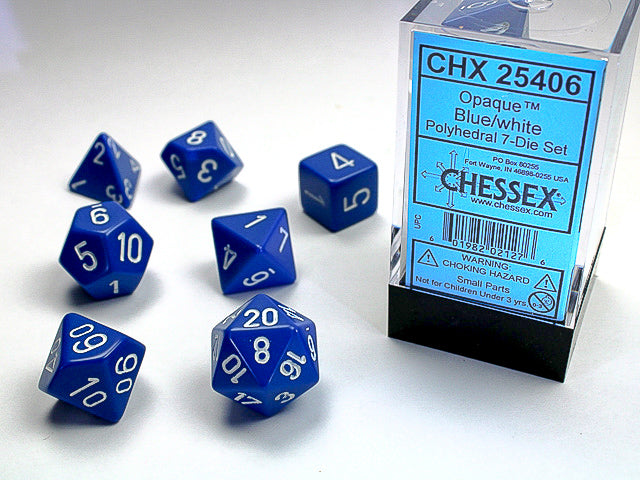 CHX 25406 Opaque Blue/White Polyhedral 7 Die Set