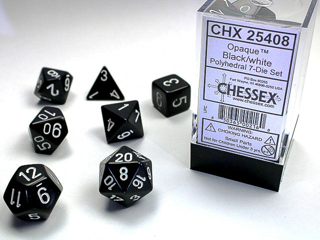 CHX 25408 Opaque Black/White Polyhedral 7 Die Set