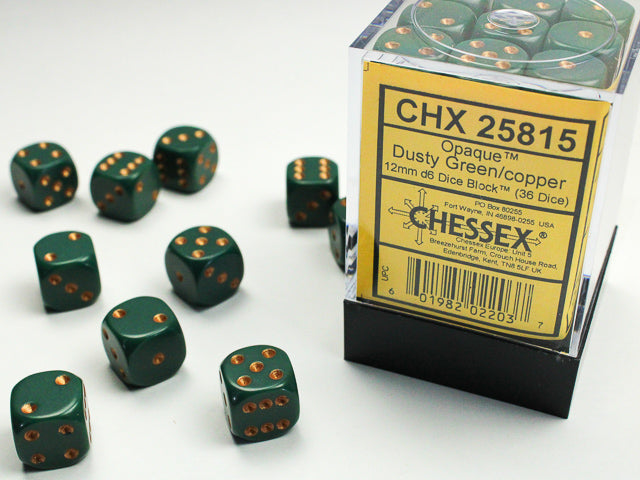 CHX 25815 Opaque Dusty Green/Copper 12mm D6 Dice Block