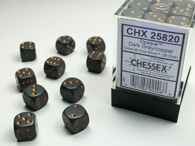 CHX 25820 Opaque Dark Grey/Copper 12mm D6 Dice Block