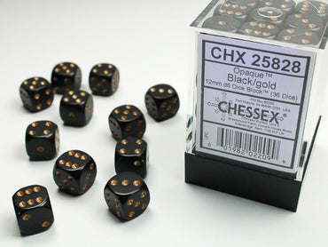 CHX 25828 Opaque Black/Gold 12mm D6 Dice Block