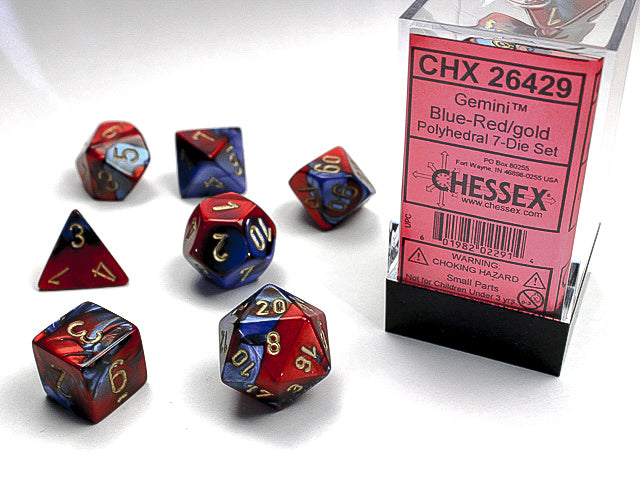 CHX 26429 Gemini Blue-Red/Gold Polyhedral 7 Die Set